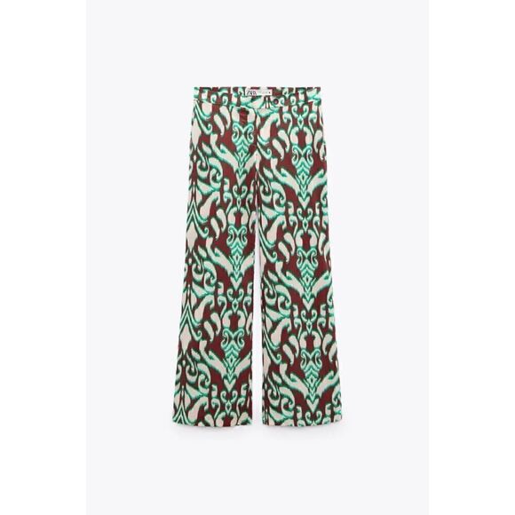 NWT Zara Printed Mid Rise Straight Leg 100% Cotton Pants, Size XS - Picture 5 of 13
